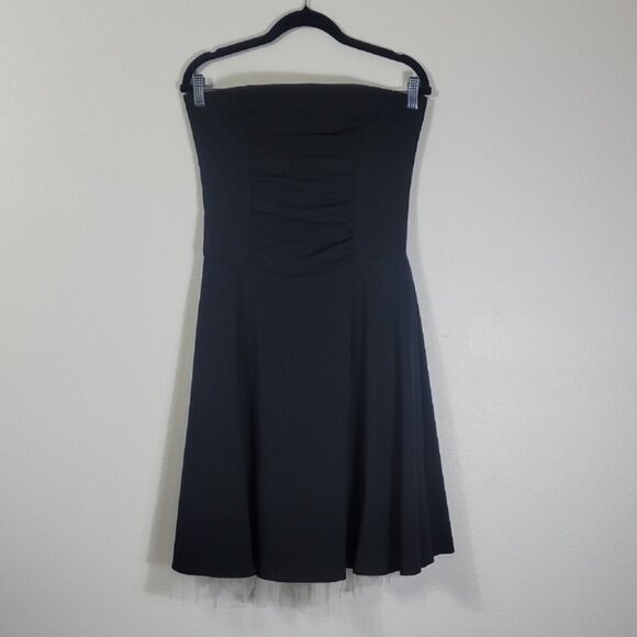 Y2K 90s Ruby Mini Strapless Dress S Black Tulle Whimsigoth Grunge Hoco Cocktail - Picture 1 of 13